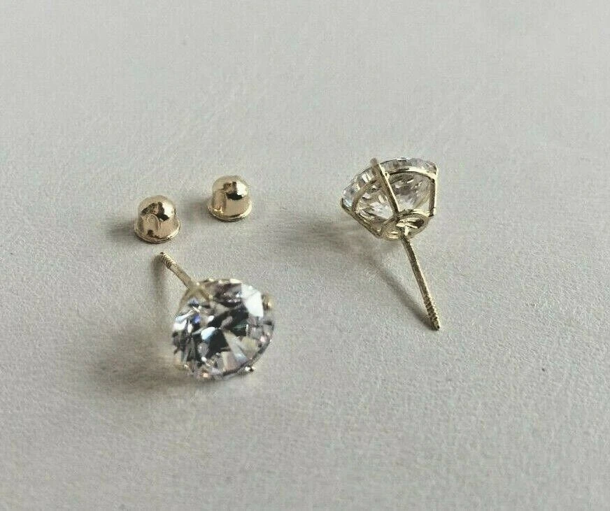 PENDIENTES DE DIAMANTES SIMULADOS DE 3 QUILATES DE ORO AMARILLO MACIZO DE 14 K Foto 2 de 4