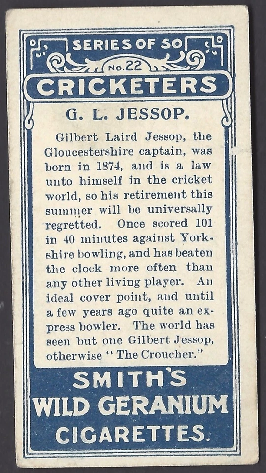 SMITH - CRICKETERS (1-50) - #22 G L JESSOP - Image 2 of 2