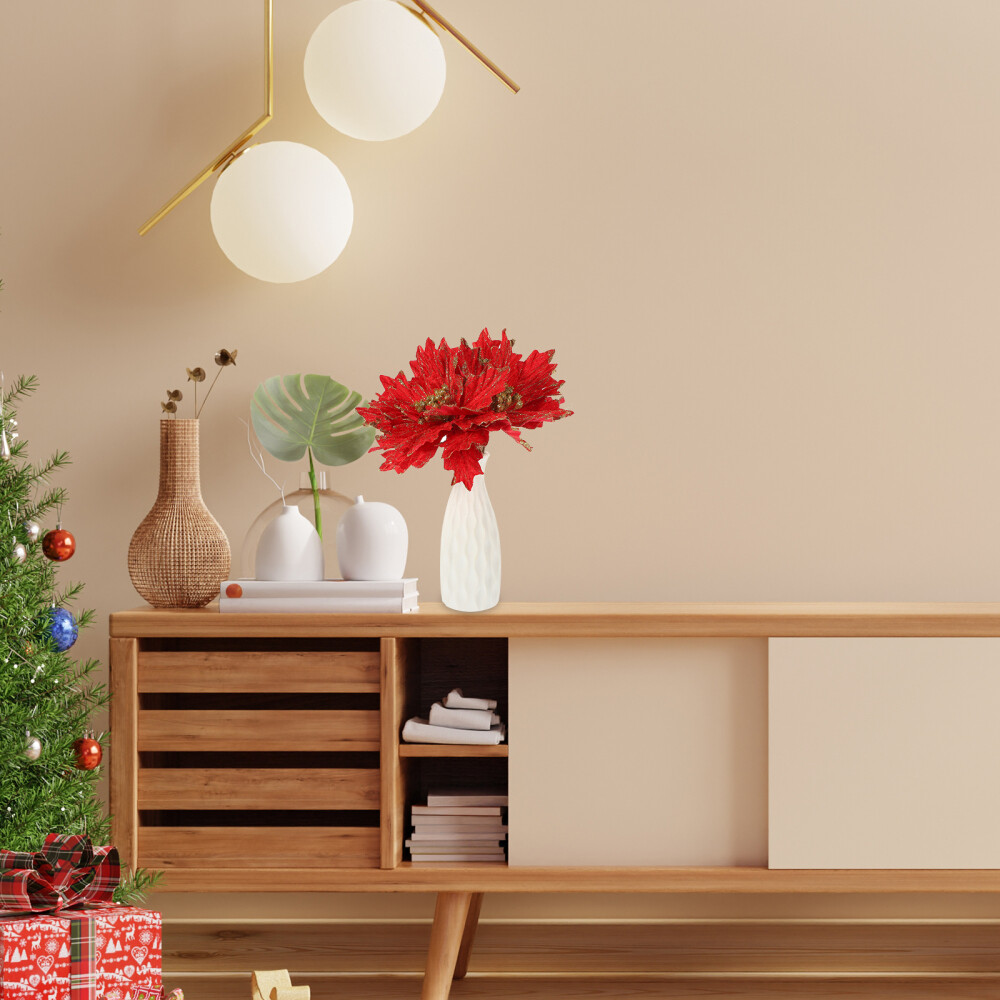 4pcs Christmas Tree Flowers Ornament Artificial Poinsettia Flowers Xmas