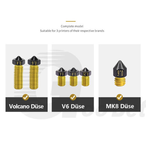 PTFE-beschichtet Düse 0,2-1,2mm Extruder Nozzle 3D Drucker V6 MK8 Volcano Hotend - Bild 2 von 20