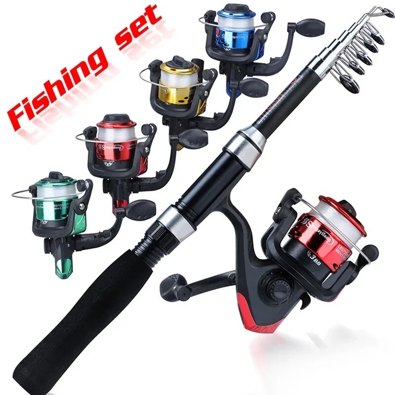 Kids Fishing Pole Set-Telescopic Fishing Rod and Spinning Reel Baits Hooks  | eBay