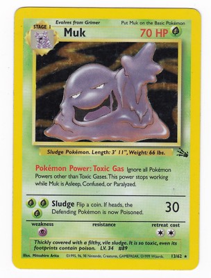 1999 muk pokemon card Pokemon Card Muk (Holo) (13/62) (Fossil Set. 1999, USA) (Near Mint)