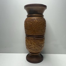 Vintage Lathe And Carved Wooden Vase. 17.5” Tall. 