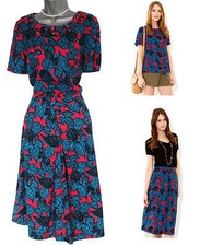 MONSOON Hot Red and Blue Estella Floral Print Skirt & Top Suit UK 12  EU40 £95 