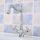 Polished Chrome Swivel 2 Handles Basin Sink Kitchen Bathroom Faucet Mixer Tap