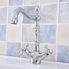 Polished Chrome Swivel 2 Handles Basin Sink Kitchen Bathroom Faucet Mixer Tap