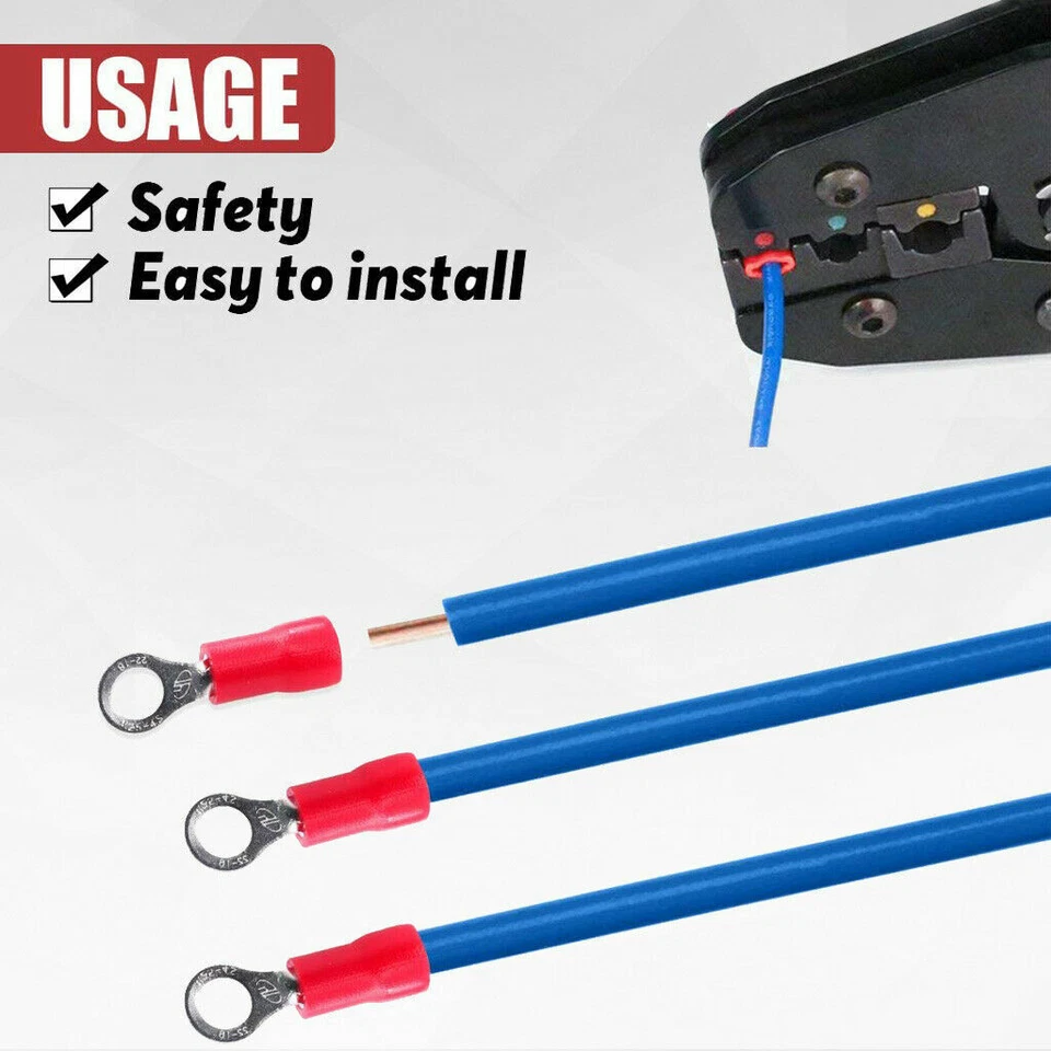 100/50PCS Car Ground Wire Ring Terminals Vinyl Red 22-16 Gauge AWG Ga Connectors - Image 4 of 4