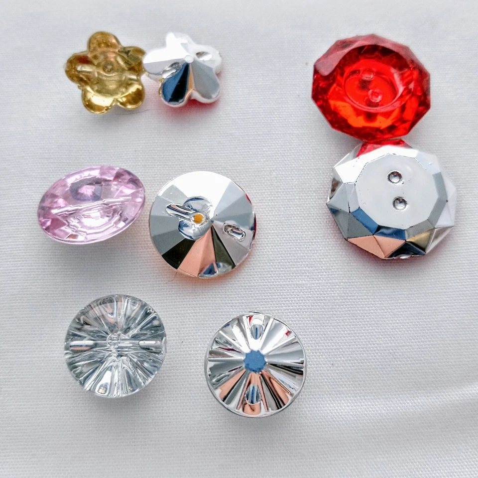 75pcs 2-Holes Buttons Acrylic Faceted Rhinestone Crystal Assorted Colors Shapes - Image 3 of 4