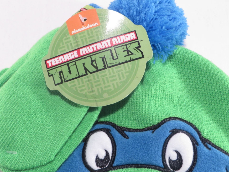 Nickelodeon 忍者神龟 TMNT 儿童帽子 带 Pom 帽和连指手套 全新 — 第 2/4 张图片