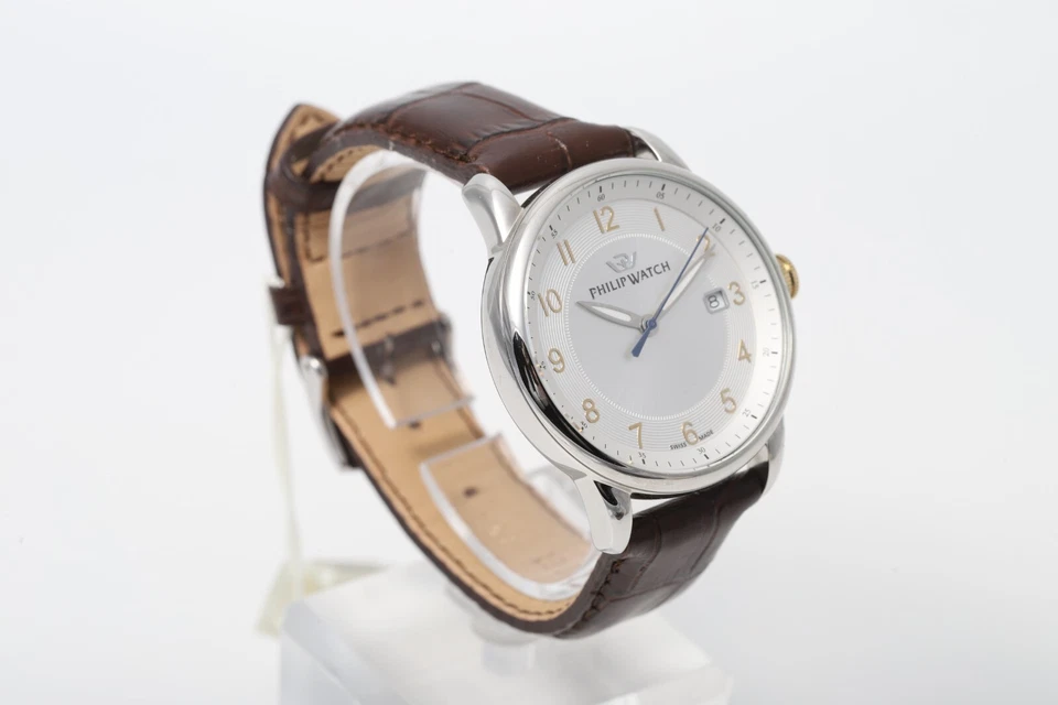 Reloj Philip Watch 40 mm esfera blanca fecha caja acero inoxidable reloj para hombre Foto 3 de 4