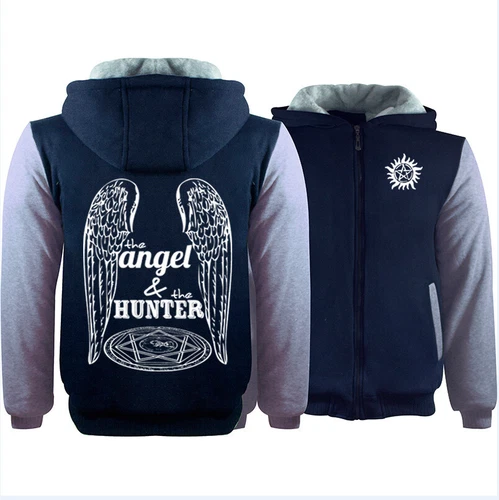 Supernatural Casual Hoodie Winter Fleece Coat Warm Jacket Full-Zip Sweatshirt - Bild 4 von 24