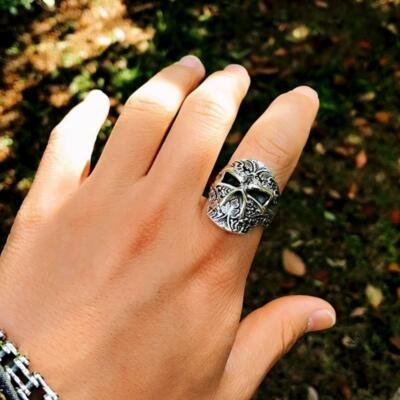 Bague argent massif 925 homme tête de mort mexicaine Calavera dia