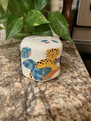 MIKASA Jungle Friends Coin Bank Leopard Toucan Hexagon Shape Baby Keepsake EUC - Picture 3 of 6