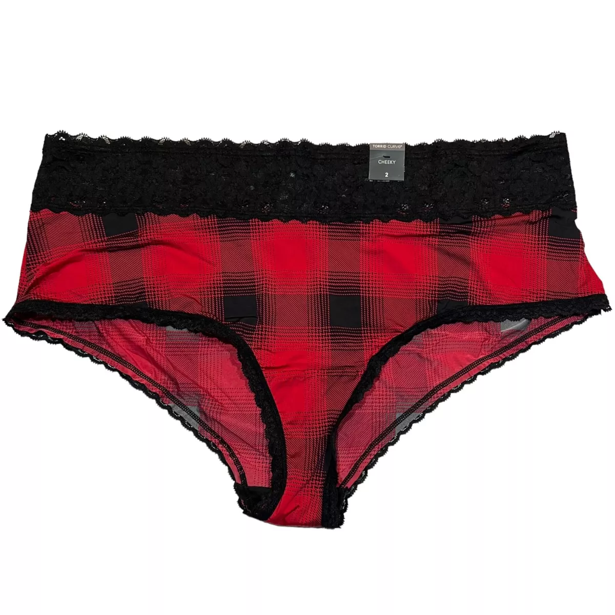 NWT TORRID Cheeky Pantie Underwear Sz 00X 0X 2X 3X 4X Black Silky Lace Red Plaid