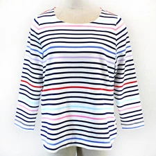 TALBOTS Plus Nautical Striped Buttons Cotton Pullover Tee Top Tunic 0X