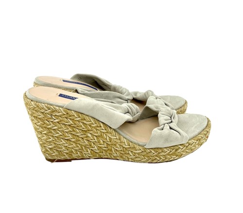 Stuart Weitzman Wedge Sandal Espadrille Light Grey Slides SZ 7 New $395 SH18 - Picture 7 of 11