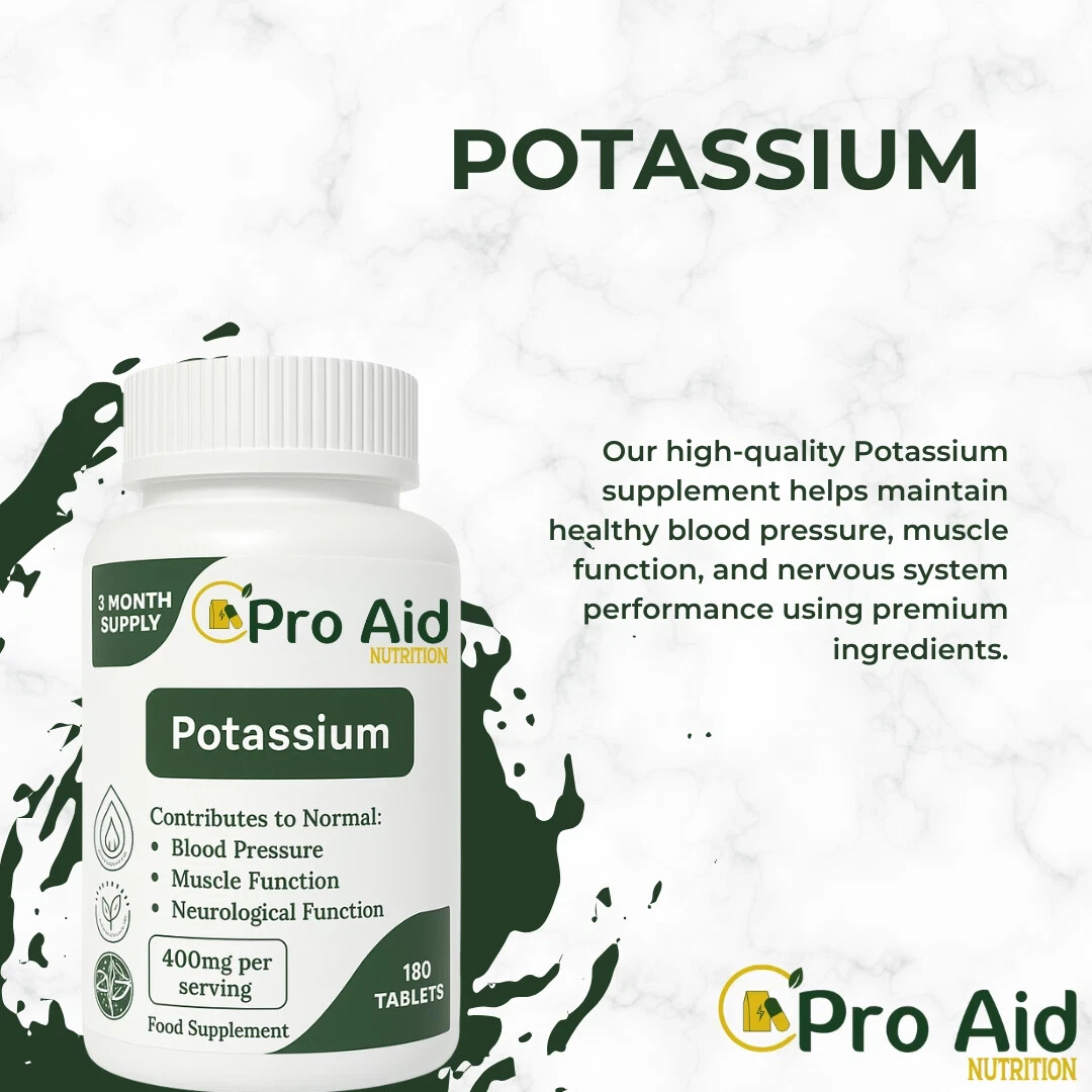 POTASSIUM Tablets Supplement 200mg 180 Pack Muscle & Neurological MADE IN UK