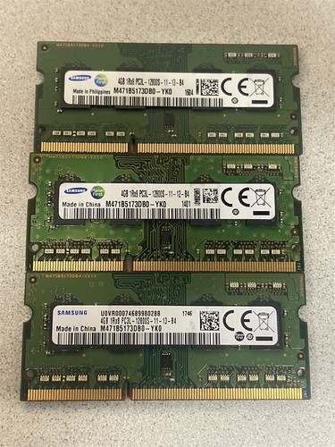 SAMSUNG 12GB (3x4GB) PC3-12800S DDR3 SODIMM LAPTOP MEMORY RAM M471B5173DB0-YK0