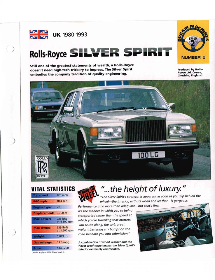 HOJA/FOLLETO ROLLS ROYCE SILVER SPIRIT II: 1990, Foto 2 de 4