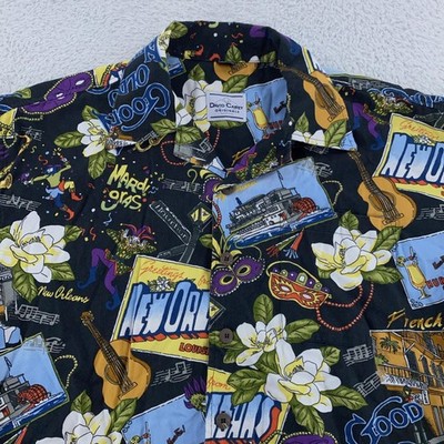 David Carey Shirt Mens Large Black New Orleans Mardi Gras Floral French Quarter