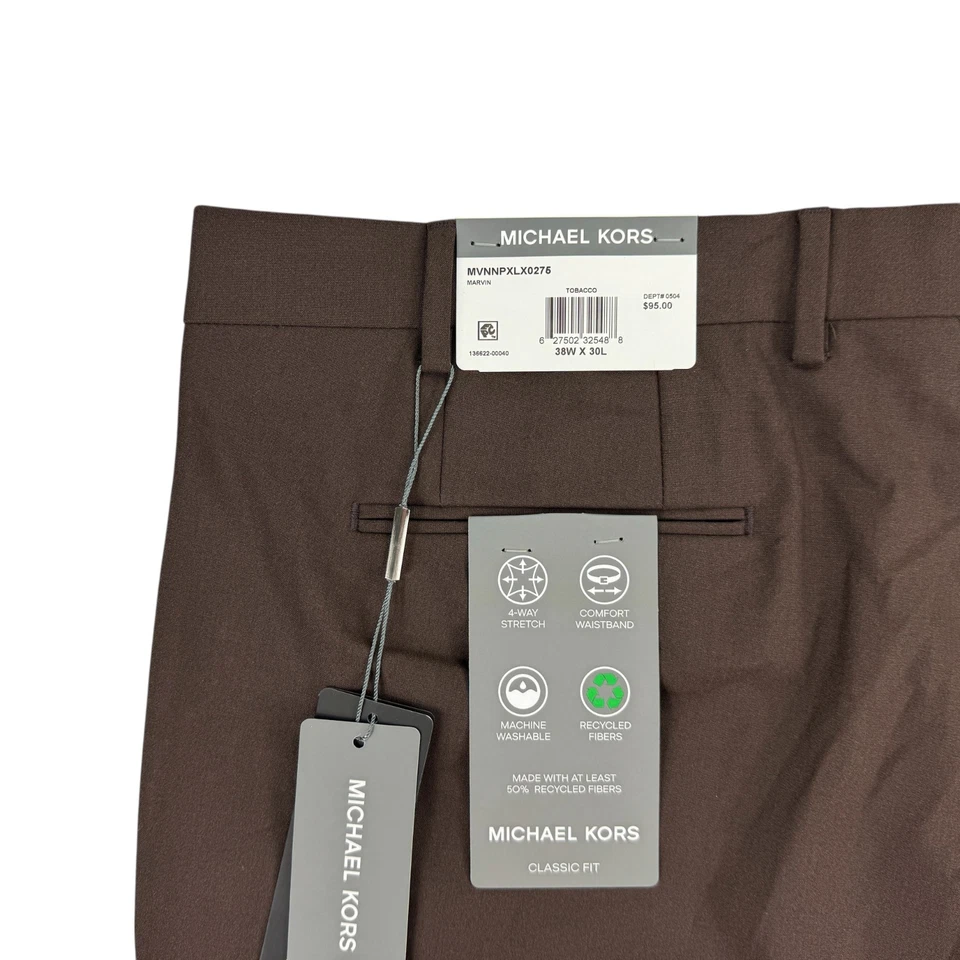 Michael Kors Mens Marvin Classic Fit Stretch Solid Pants Tobacco Brown 38x30 - Image 3 of 4