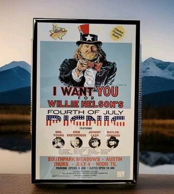 Willie Nelson's Fourth of July Picnic Austin TX 1983 Framed Concert Poster