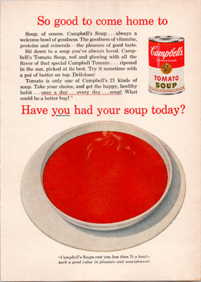Campbell's Vintage Magazine Ad Tomato Soup Bowl Can Print 1940s Kitchen Art