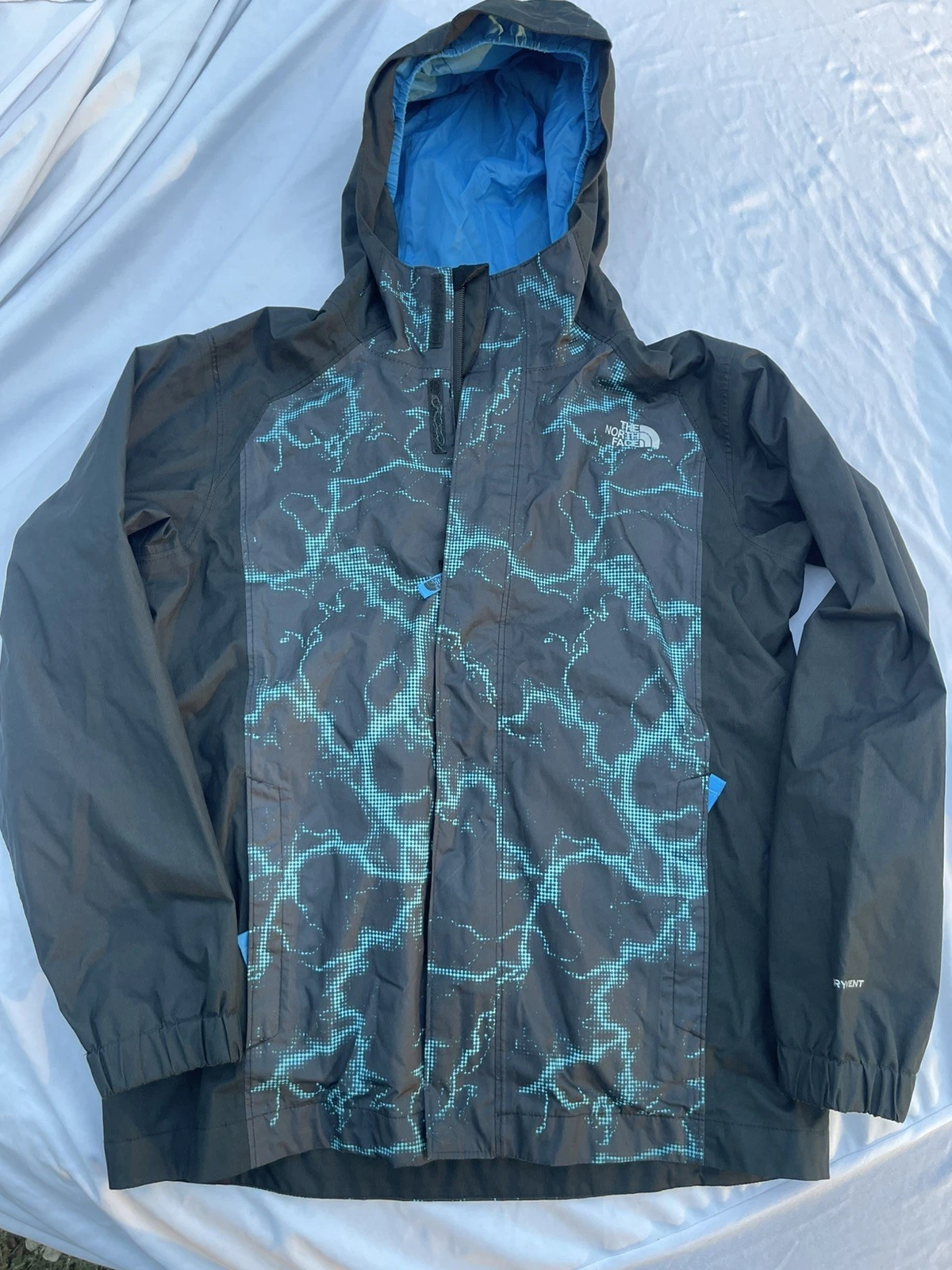 North Face Jacket Boys M 10-12 Black Blue Lightning Dryvent Hooded Shell Outdoor