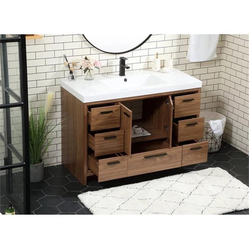 Elegant Decor Wyatt 48" Aluminum MDF Single Bathroom Vanity in Walnut Brown - Picture 8 of 8