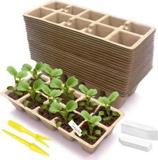 240 Cells Seed Starter Tray, 24 Pack Germination Peat Pots with 100 Labels, Plan