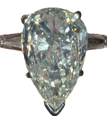 ANTIQUE IRIDIUM PLATINUM MINE CUT 4.25 CT PEAR DIAMOND  ENGAGEMENT RING  SIZE 6