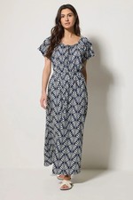 M&Co Women's Leaf Print Tie Neck Cotton Maxi Dres