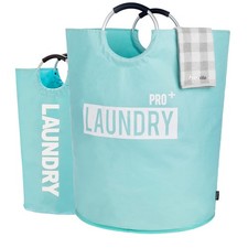 Super Large 150L Light Blue Laundry Hamper Pro Waterproof Basket Padded Handle