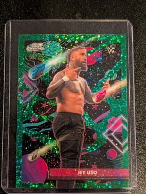 2026 Topps Cosmic Chrome WWE Jey Uso Base /75 Green Space Dust Refractor