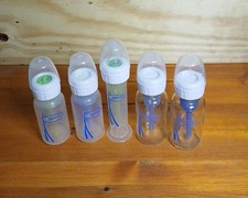 Dr Brown's 4 oz. Natural Flow Glass Plastic Baby Bottles Lot Of 5 Used