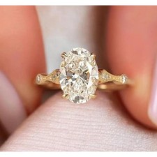 14K Yellow Gold Plated Moissanite Solitaire Engagement Ring 2.20 CT Oval  VVS1