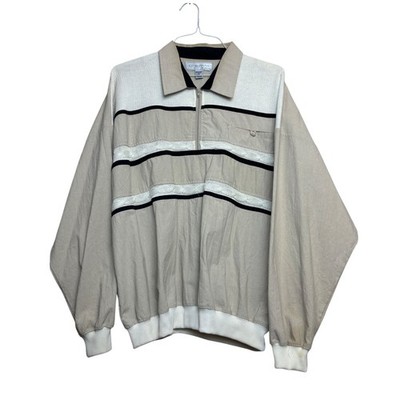 90s Mens XL Tan Mixed Texture Cable Knit Quarter Zip Sweater Vintage Grandpacore