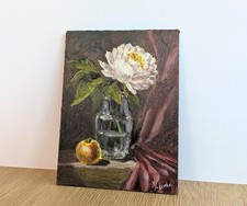 Dipinto con fiori di peonia - natura morta floreale, arte originale, impasto,...