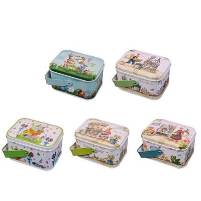 Easter Egg Biscuit Storage Box Rabbit Pattern Portable Tinplate Candy Gift for C