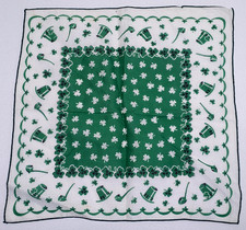 Vintage St. Patrick's Day Green Handkerchief Leprechaun Hat Pipes Shamrocks 12"