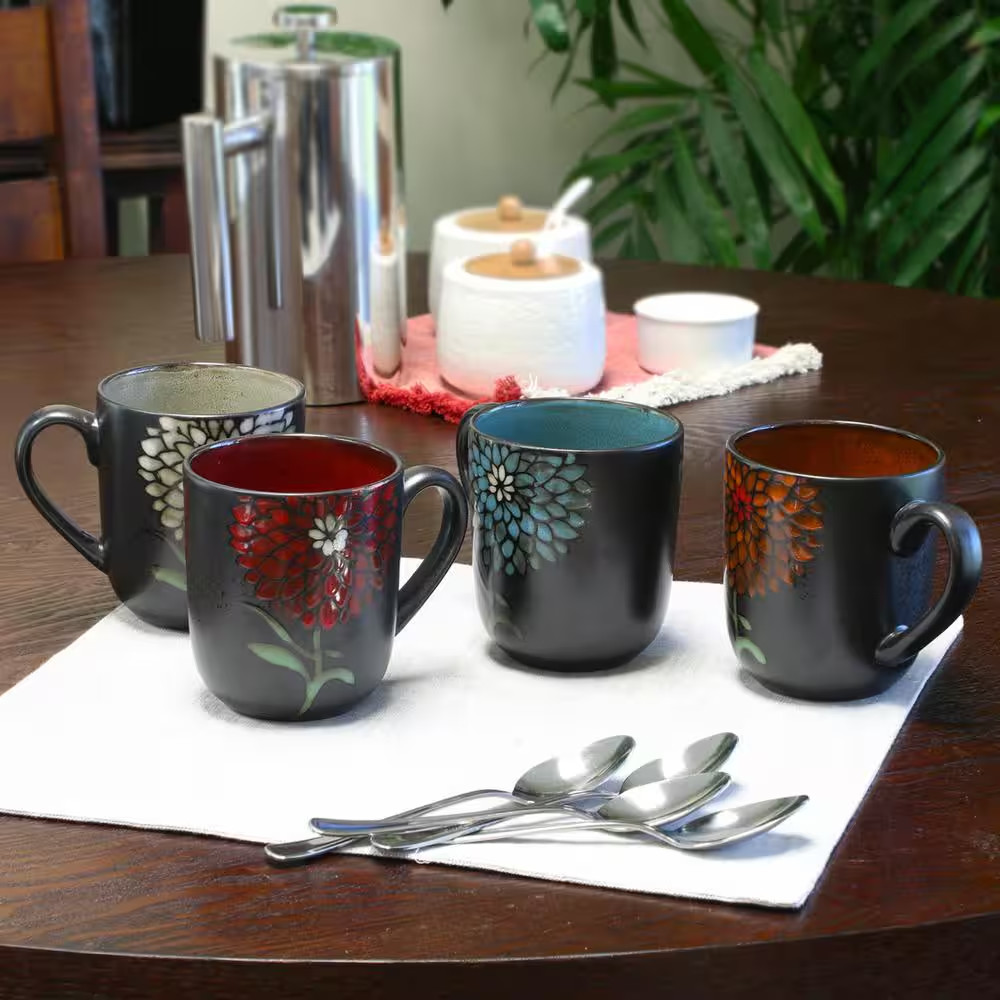 Gardenia Cafe 4-Piece Rustic Floral Earthenware Dinnerware S