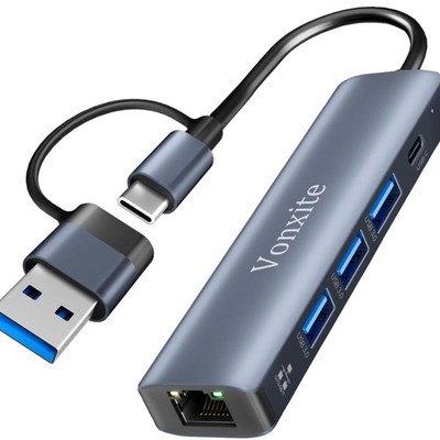 USB-C Ethernet Adapter 1000Mbps 5-in-2 USB 3.0 Hub Lan Kabel für Laptop Table...