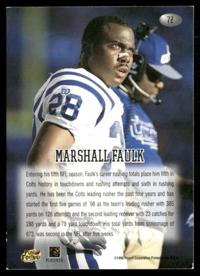 1998 Playoff Momentum Retail Marshall Faulk #72 - Image 2 of 2