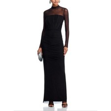 Black Halo Lexington Long Sleeve Mesh Evening Gown