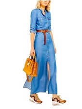 Michael Kors Denim Chambray Jean Maxi Dress Blue Roll Tab Sleeves Women’s medium