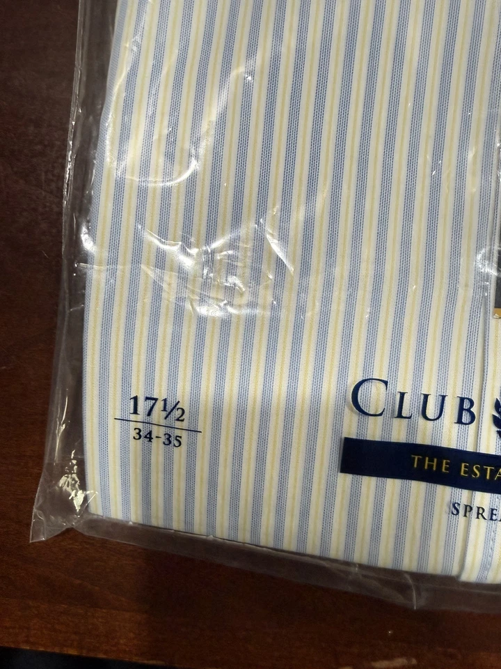 Nueva Camisa de Vestir Club Room Para Hombre Azul/Amarillo Rayas Algodón Talla XL 17 1/2, 34-35 Foto 3 de 4