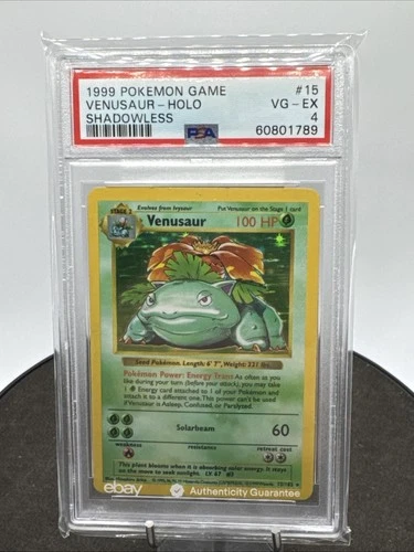 1999 POKEMON BASE SET SHADOWLESS #15 VENUSAUR-HOLO PSA 4