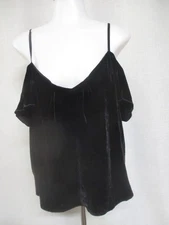 JOIE Black soft silk blend Velvet Cold Shoulder Camisole Top blouse shirt Sz M