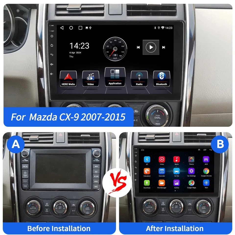 Radio estéreo para automóvil Android 13 Apple CarPlay GPS navegación WIFI para Mazda CX-9 2007-2015 Foto 3 de 4