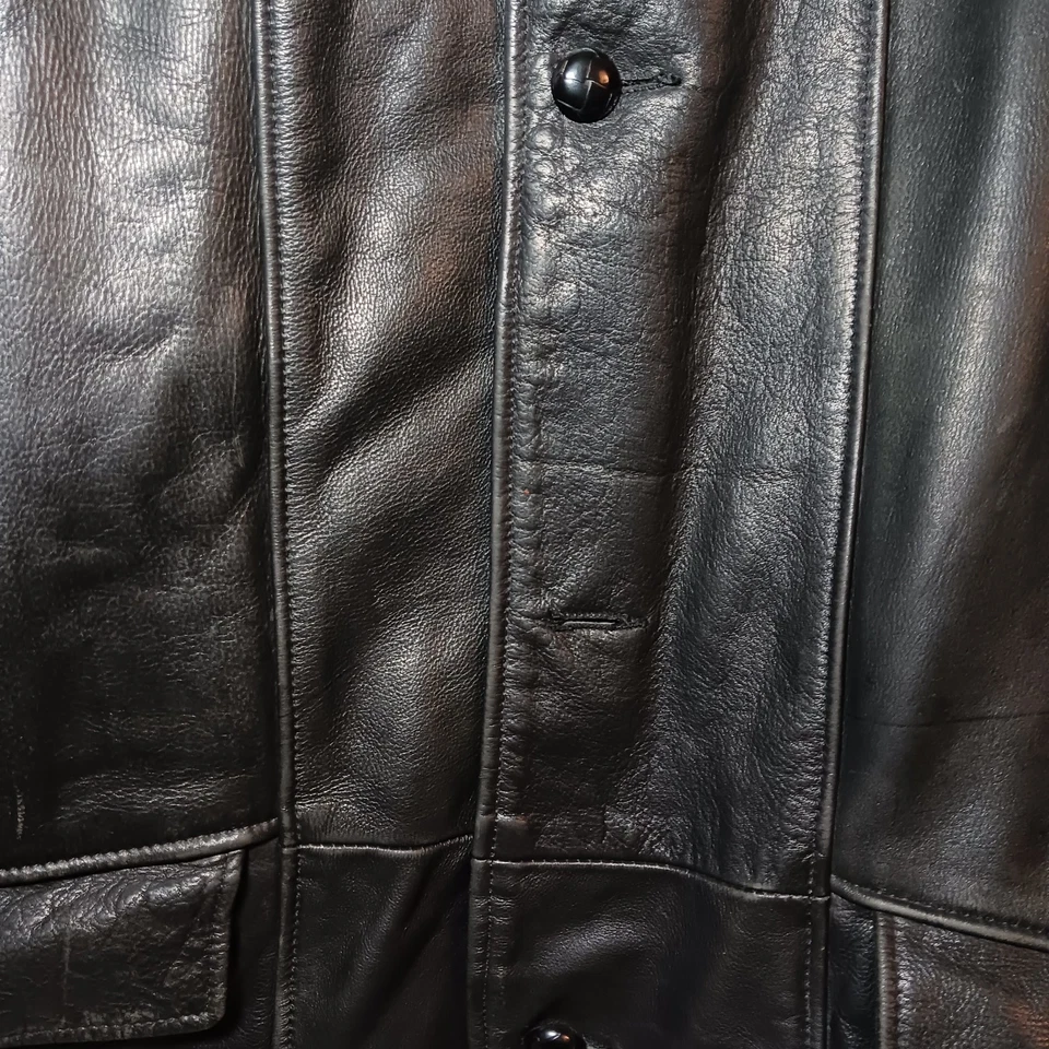 Abrigo deportivo vintage Reed 100 % cuero para hombre talla XL negro pesado EE. UU. Foto 2 de 4